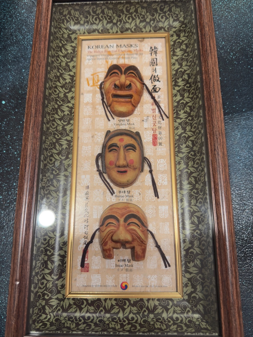Vintage Korean Hahoe Byeolsin Exorcism Masks Shadow Box Wall Art